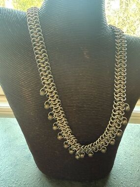 Donna Barrett Antique Silver Chainmaille Necklace with Dangle Beads